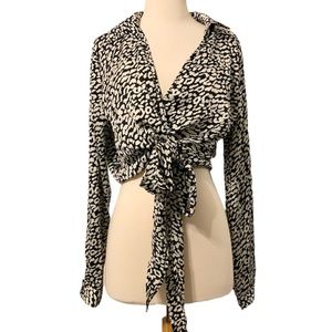 Pretty Little Thing Avalyn Black‎ Leopard Wrap Front Side Tie Blouse 10